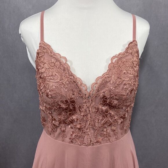 A-Line Lace Chiffon Bridesmaid Wedding Dress Dusty Rose - Picture 12 of 13